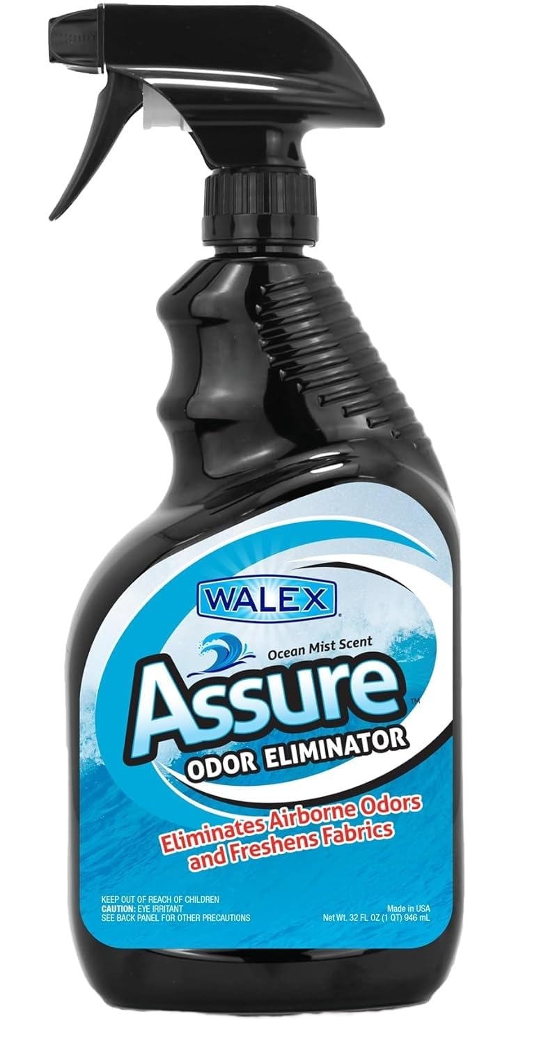 Walex RV Assure Odor Eliminator Air Freshener Spray - Neutralizes Airborne Odors & Freshens Fabrics, Instant Odor Elimination with Natural Essential Oils, Pet Safe, Long Lasting; Ocean Mist, 32 oz