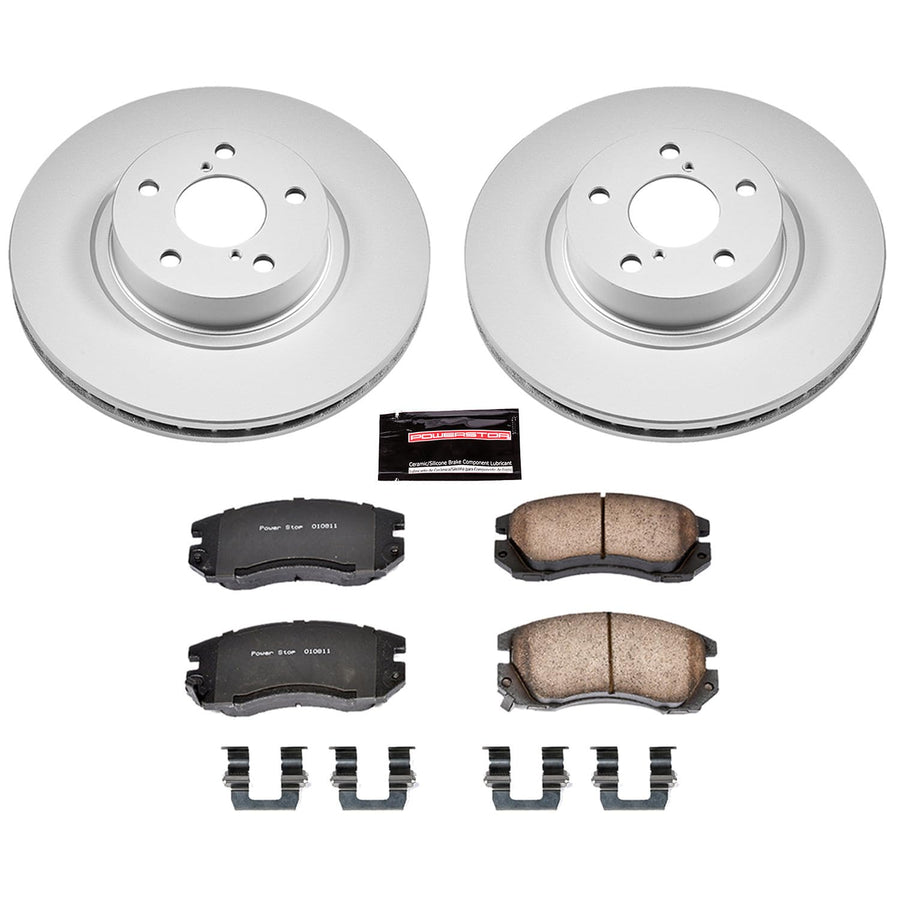 Power Stop Coated Brake Rotor CRK1118 & Ceramic Brake Pads- front For Subaru Legacy 1991-1994, Subaru Legacy 1996 [Model Specific]