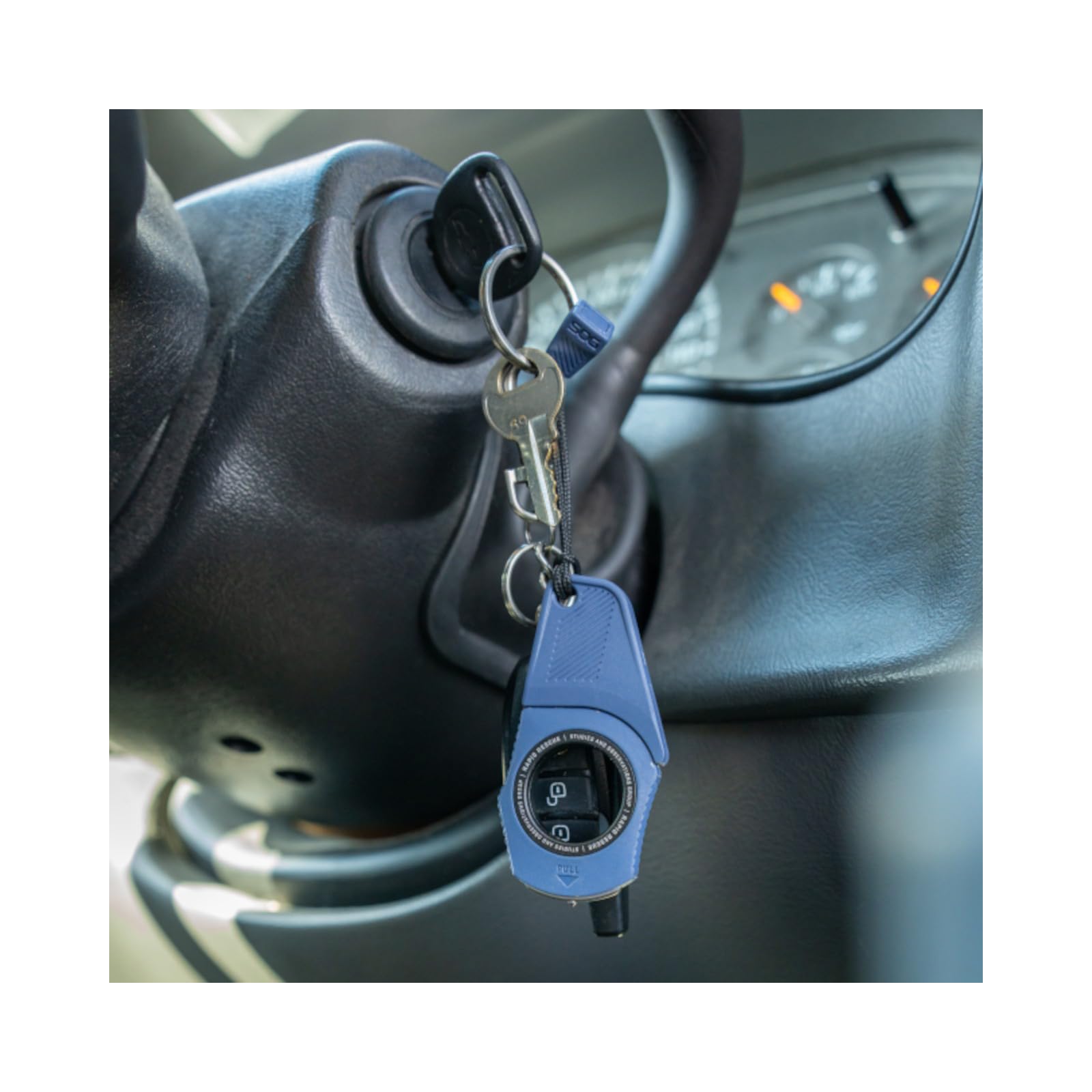 SOG Multi-Tool Rapid Rescue | Stainless Steel Seatbelt Cutter, GRN Handle, Aluminum Pull-Ring, Quick to Deploy from The Sheath, Midnight Blue