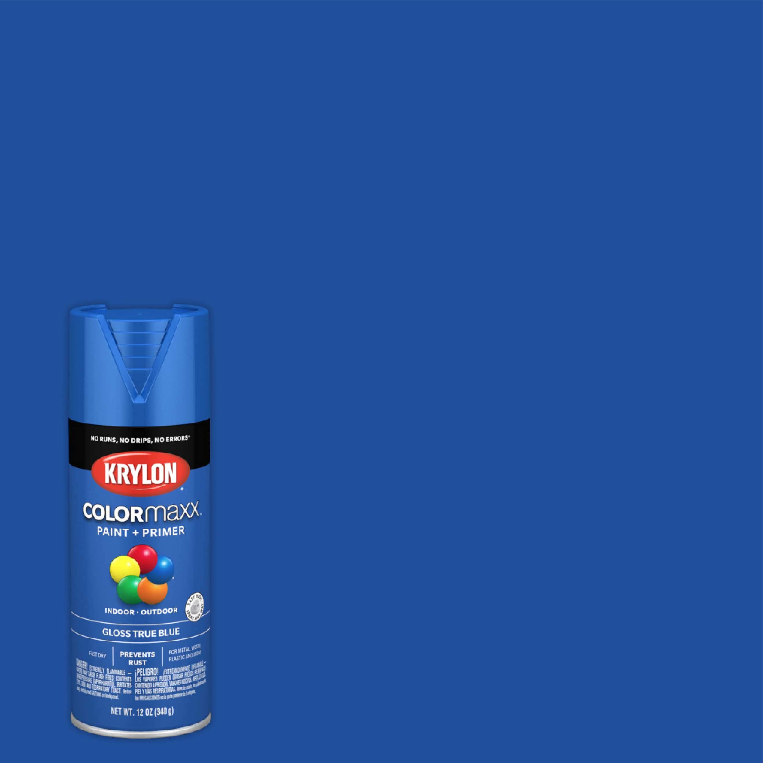 Krylon K05543007 Spray Paint and Primer COLORmaxx for Indoor/Outdoor Use, Gloss True Blue 12 Ounce (Pack of 1)
