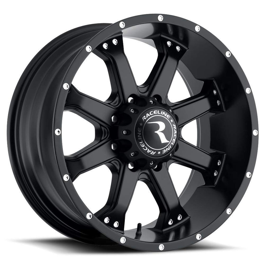 20X9"8X170 Raceline Wheels ASSAULT Wheel Black -12mm Offset/(4.5"B/S) 8 Spoke Aluminum Passenger Car Wheels, Full Size Replacement Black Car Rims