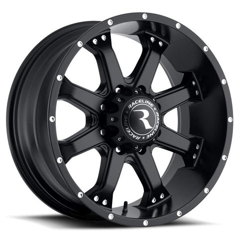 20X9"6X139.7 Raceline Wheels ASSAULT Wheel Black +30mm Offset/(6.18"B/S) 8 Spoke Aluminum Passenger Car Wheels, Full Size Replacement Black Car Rims
