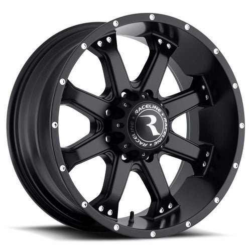 20X9"6X139.7 Raceline Wheels ASSAULT Wheel Black +30mm Offset/(6.18"B/S) 8 Spoke Aluminum Passenger Car Wheels, Full Size Replacement Black Car Rims