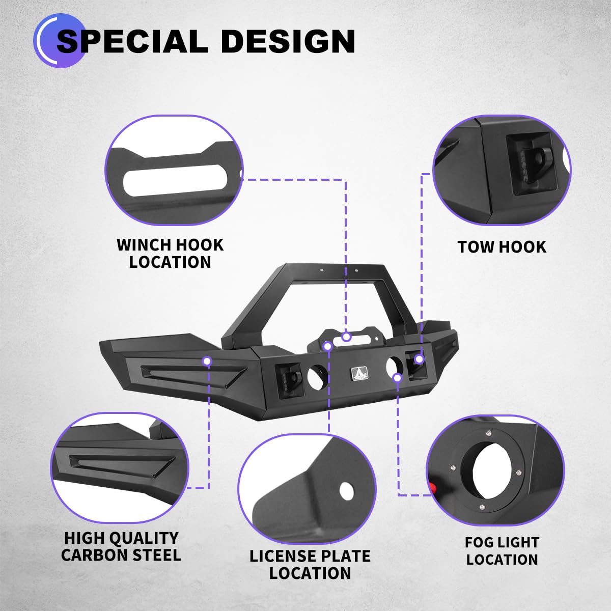 NIXON OFFROAD Heavy Duty Front Bumper For Fit 2018-2023 Jeep Wrangler JL/JLU & 2019-2023 Jeep Gladiator JT, Black Steel Front Bumper Rock Crawler w/Fog Light Hole & 2 x D-ring Shackles