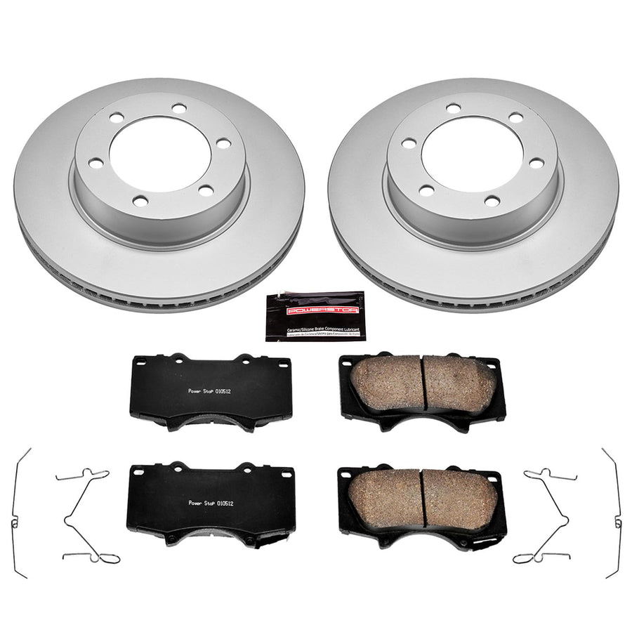 Power Stop Coated Brake Rotor CRK2324 & Ceramic Brake Pads- front For Toyota Sequoia 2001-2007, Toyota Tundra 2000-2006 [Model Specific]