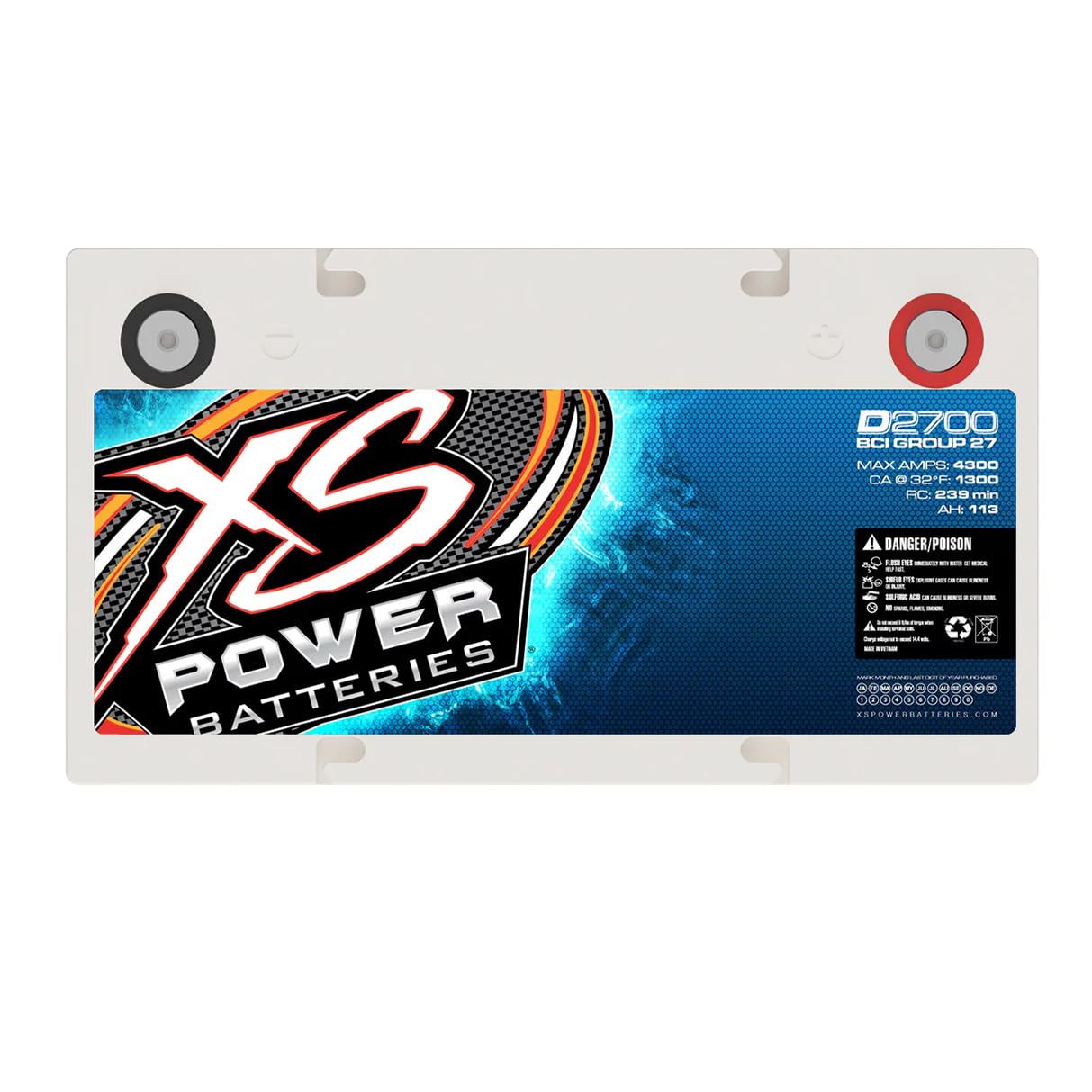 XS Power 12V D2700 XS Series 4,300 Amp AGM High Output Battery with M6 Terminal Bolt