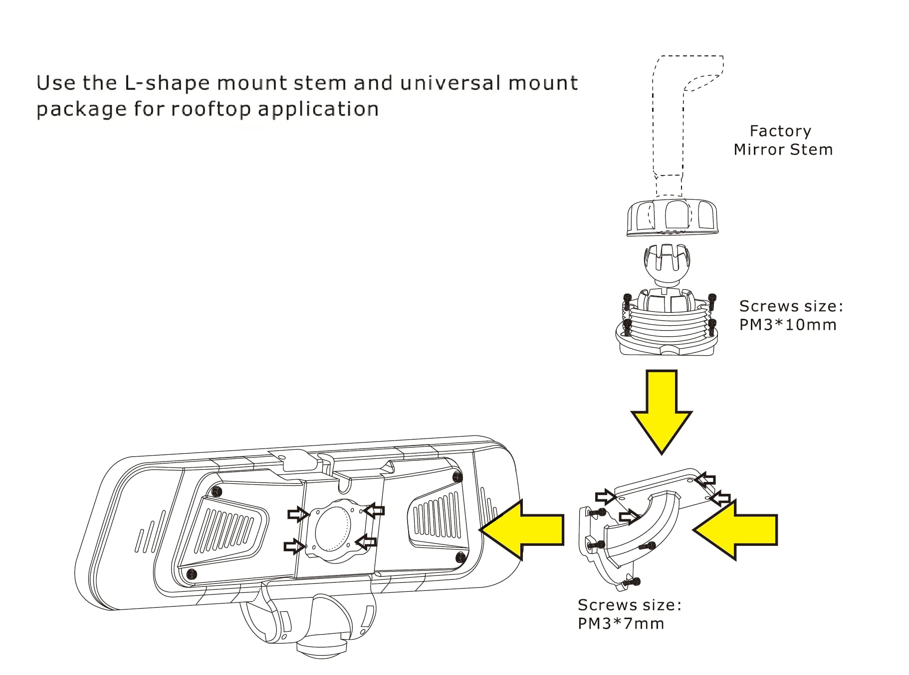 VSM-UNI2 Rydeen — Universal Mount (2 Sizes) with Headliner Adaptor (L-Shape Mount Stem)