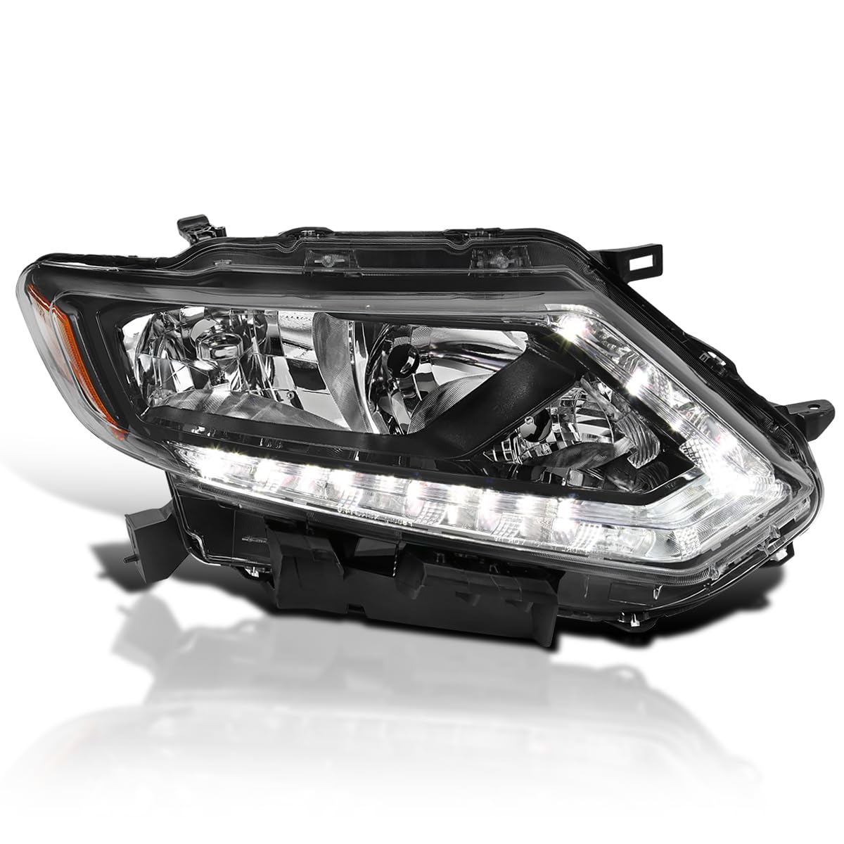 Right Passenger Side SPEC-D TUNING Black Headlight w/LED Strip Compatible with 2014-2016 Nissan Rogue