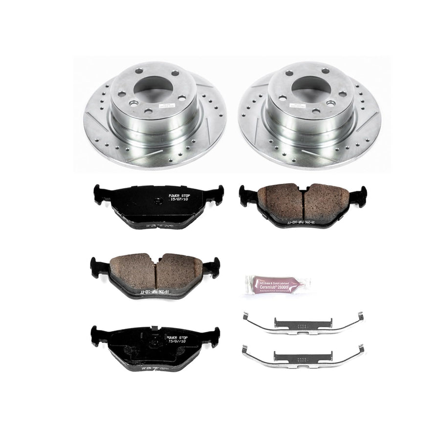 Power Stop K5130 Z23 Carbon Fiber Brake Pads Rear with Drilled & Slotted Brake Rotors Kit For BMW Z4 2003-2005 [Model Specific]