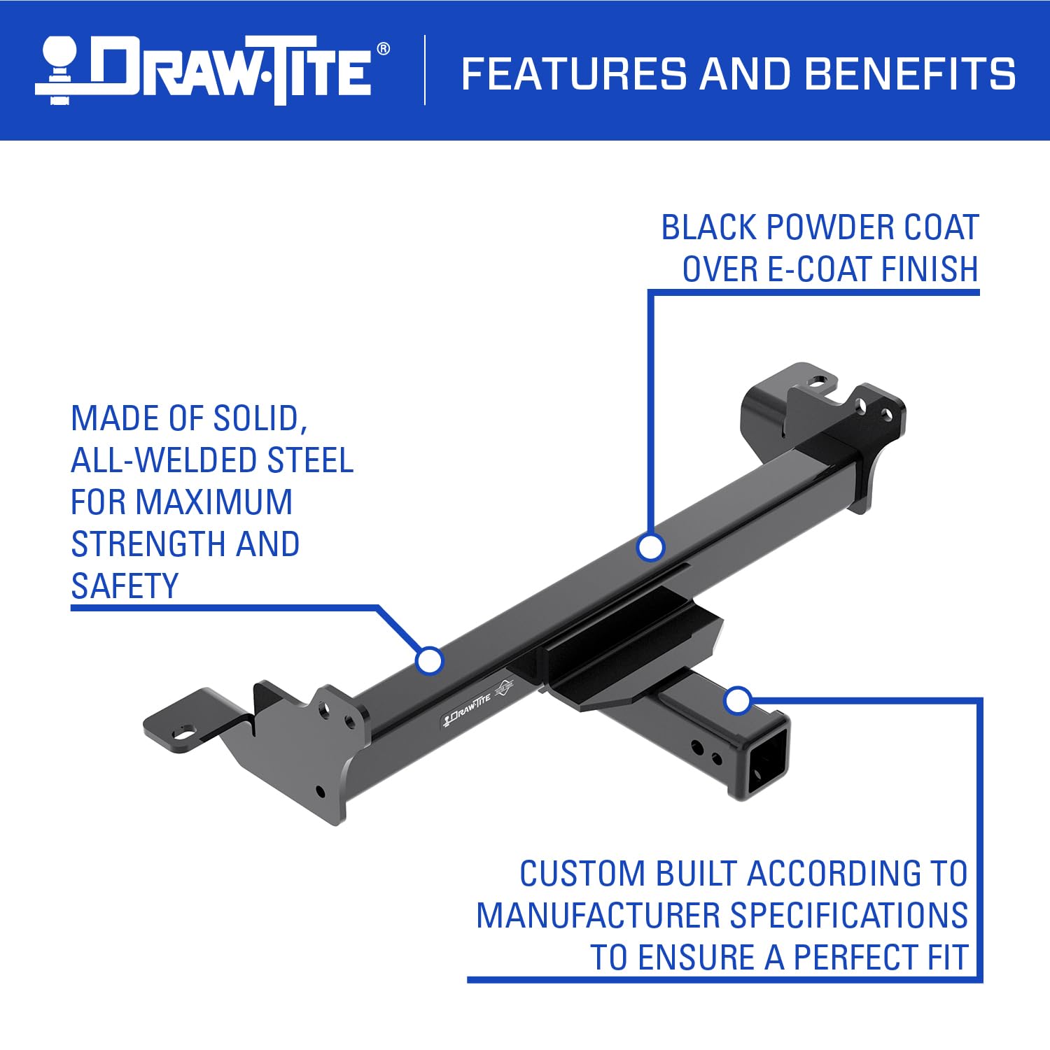 Front Mount Draw-Tite Hitch Receiver, 2 Inch Square Receiver, Compatible with 2017-2023 Ford F-250 Super Duty, 2017-2023 Ford F-350 Super Duty, 2017-2023 Ford F-450 Super Duty