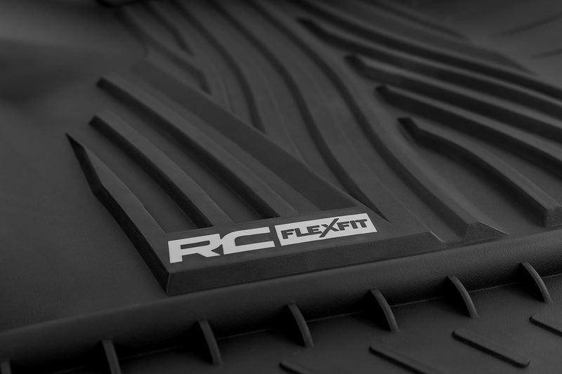 Flex-Fit Rough Country Front Floor Mats for Ford F-150 (2015-25)/Lightning (2022-25)/Raptor (2017-25) Crew Cab - Custom All-Weather Non-Slip TPE Liners w/Spill Saver Lip