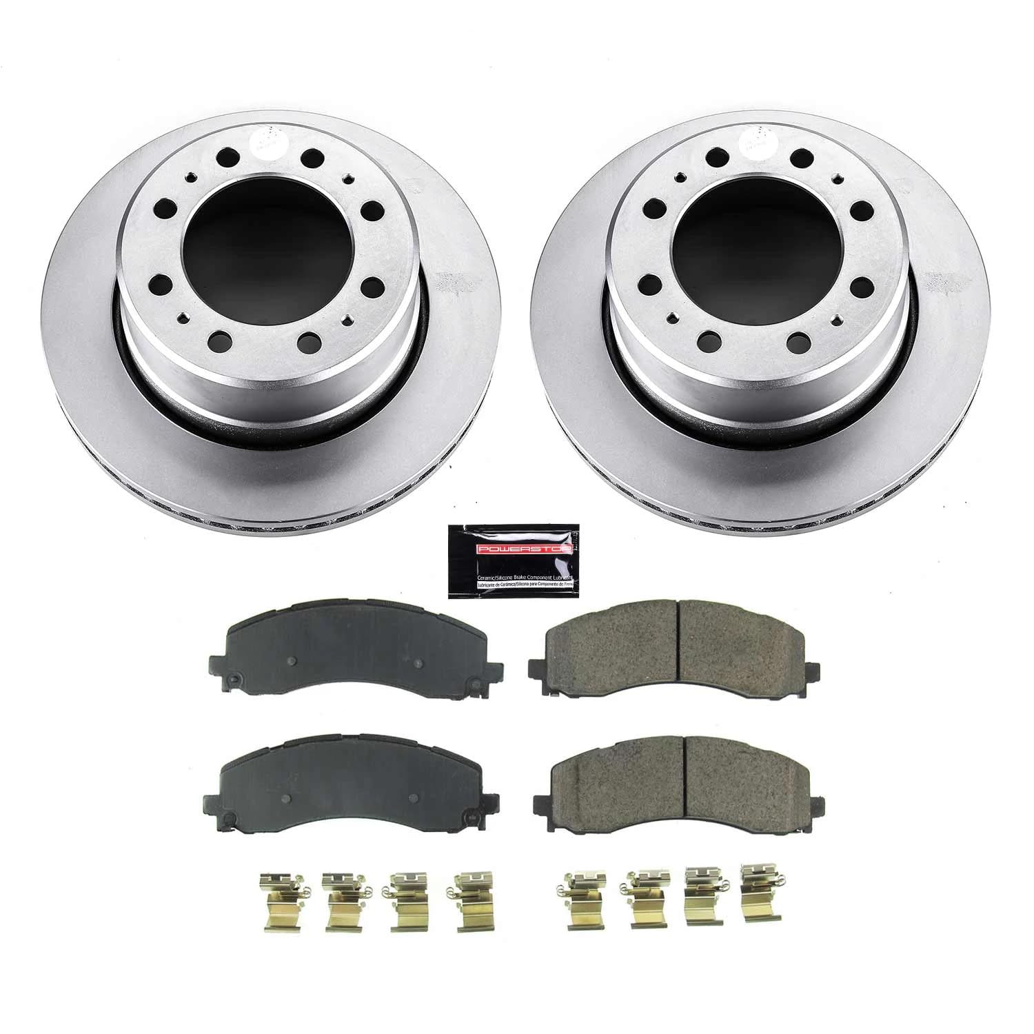 Power Stop Z17 CRK8637 Rear Coated Rotor Kit-Coated Brake Rotors, Ceramic Brake Pads For Ram 3500 2019-2022 [Model Specific]