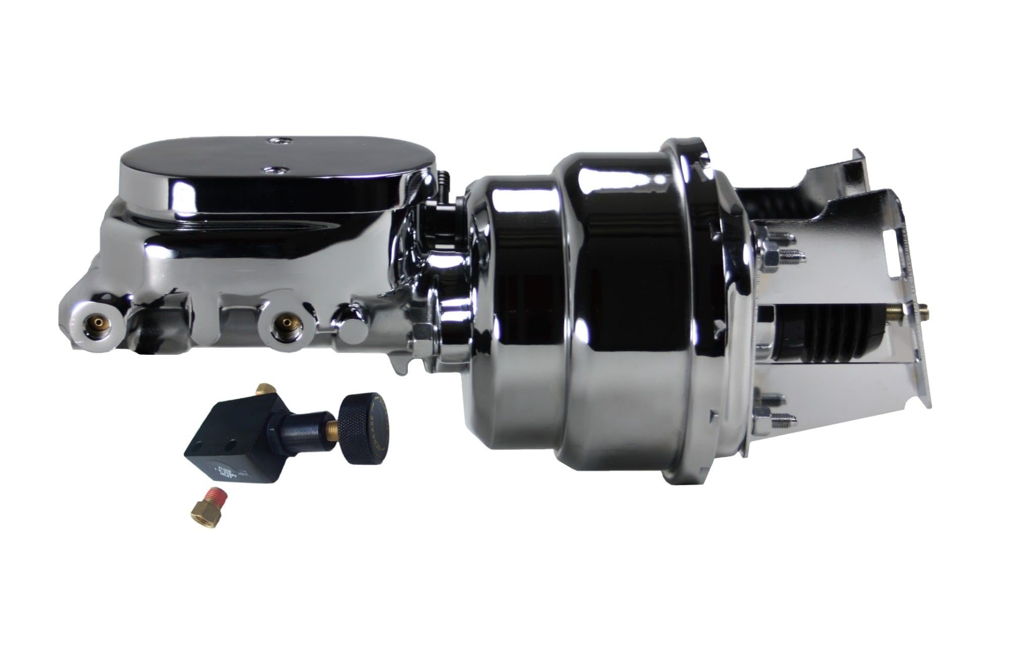 7 Inch LEED BRAKES Dual Power Booster, 1-1/8 Inch Bore Flat Top Master, Adjustable Valve (Chrome)