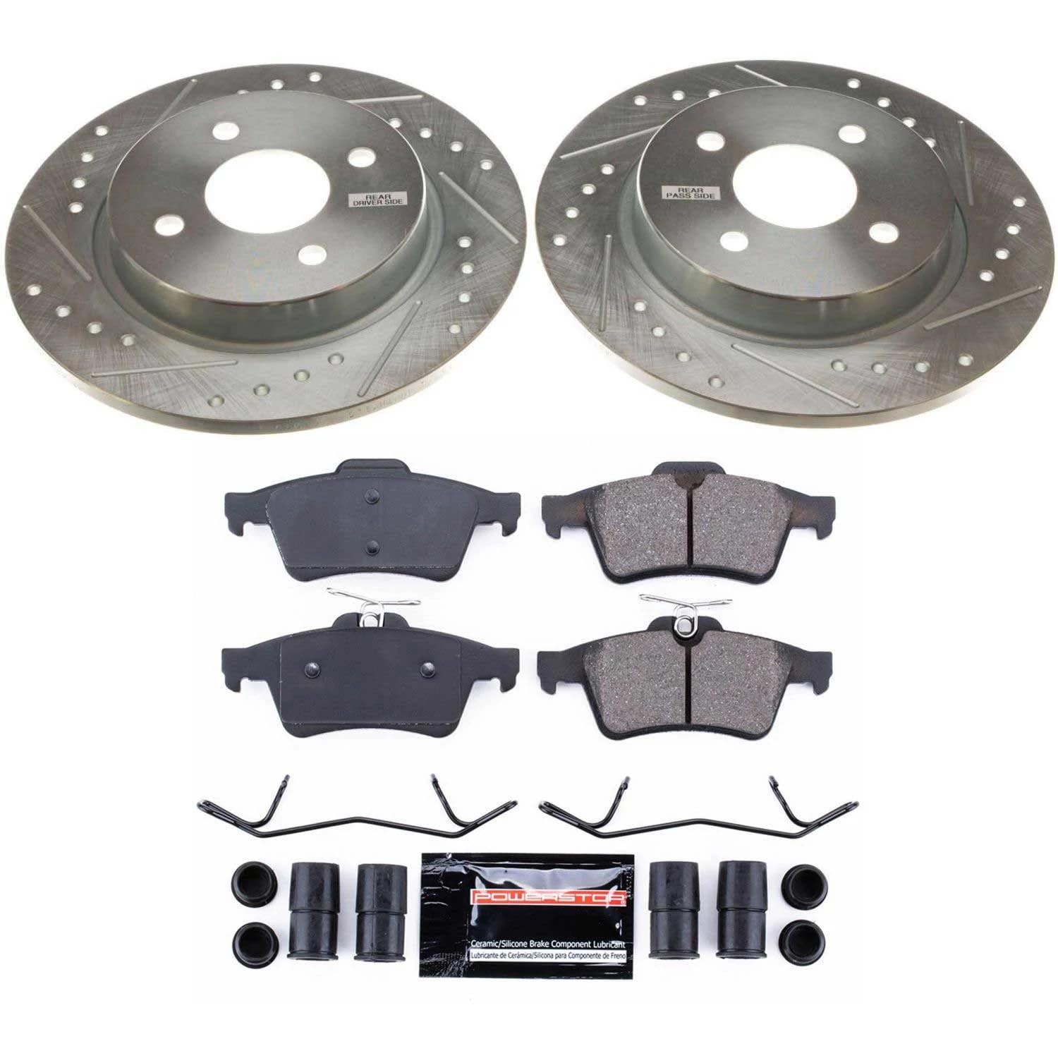 Power Stop K7898 Rear Brake Pads Z23 Carbon Fiber with Drilled & Slotted Brake Rotors Kit For Ford EcoSport 2018-2022 [Model Specific]