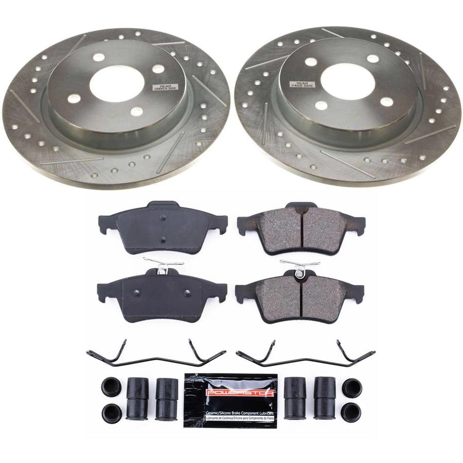 Power Stop K7898 Rear Brake Pads Z23 Carbon Fiber with Drilled & Slotted Brake Rotors Kit For Ford EcoSport 2018-2022 [Model Specific]