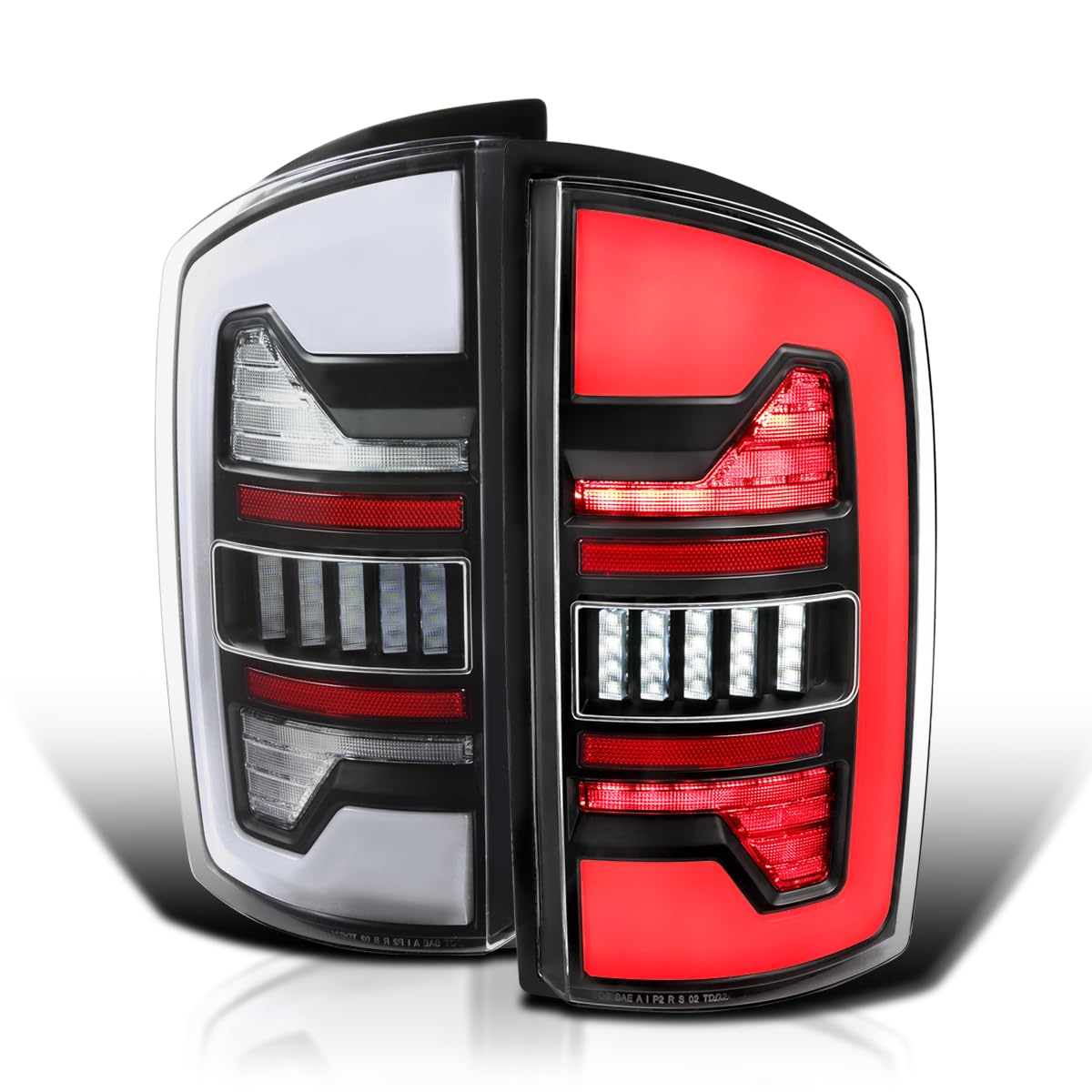 Black Tail Lights w/White LED SPEC-D TUNING Compatible with 2002-2006 Dodge Ram 1500/2500 / 3500, Left + Right Pair Assembly