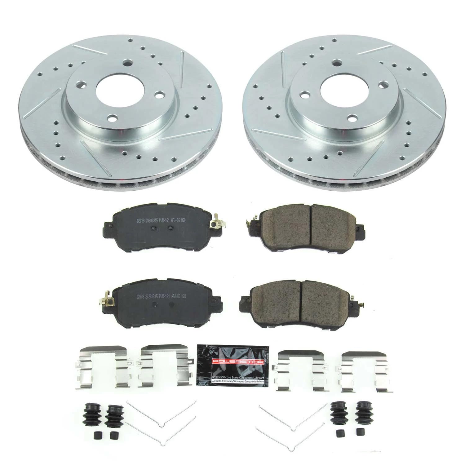 Z23 Power Stop K8326 Front Brake Kit-Drilled/Slotted Brake Rotors & Carbon Ceramic Brake Pads For Nissan Kicks 2018-2022, Nissan Versa 2020-2022 [Model Specific]