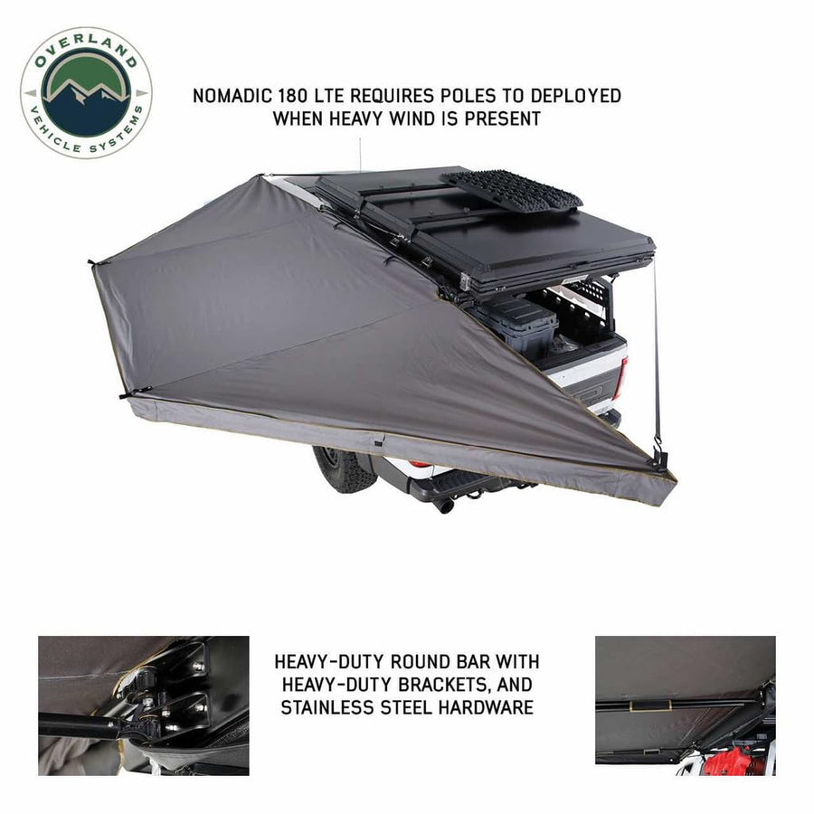 Overland Vehicle Systems Nomadic HD 180 LTE Dark Grey Awning with Black Travel Cover | 280G Poly Cotton Ripstop Material | 59 Sq Ft of Coverage | Easy Installation