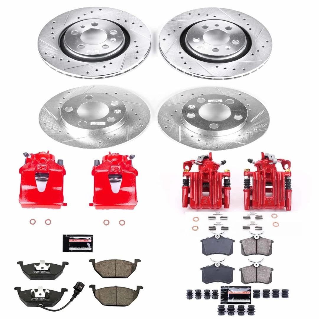 Power Stop KC840 Evolution Sport Caliper Kit-Drilled/Slotted Rotors, Carbon Ceramic Brake Pads, For VW Beetle, VW G, VW J [Model Specific] Calipers
