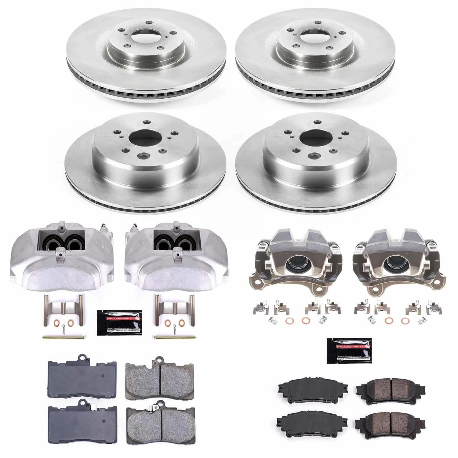 Power Stop KCOE7601 Brake Caliper Kit- Front and Rear Brake Rotors, Brake Pads & Calipers