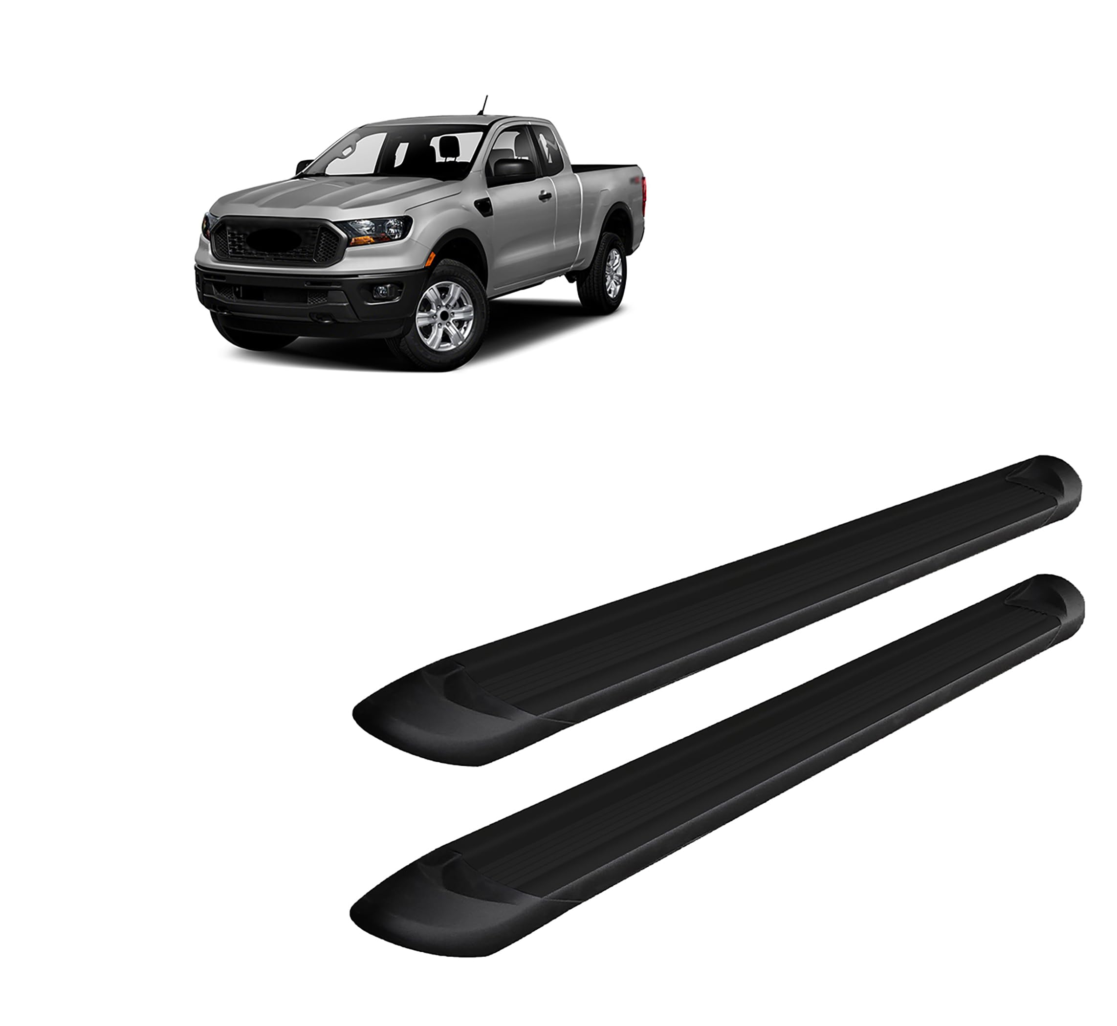 Black Aluminum Black Horse Transporter Running Boards Compatible with 2019-2022 Ford Ranger