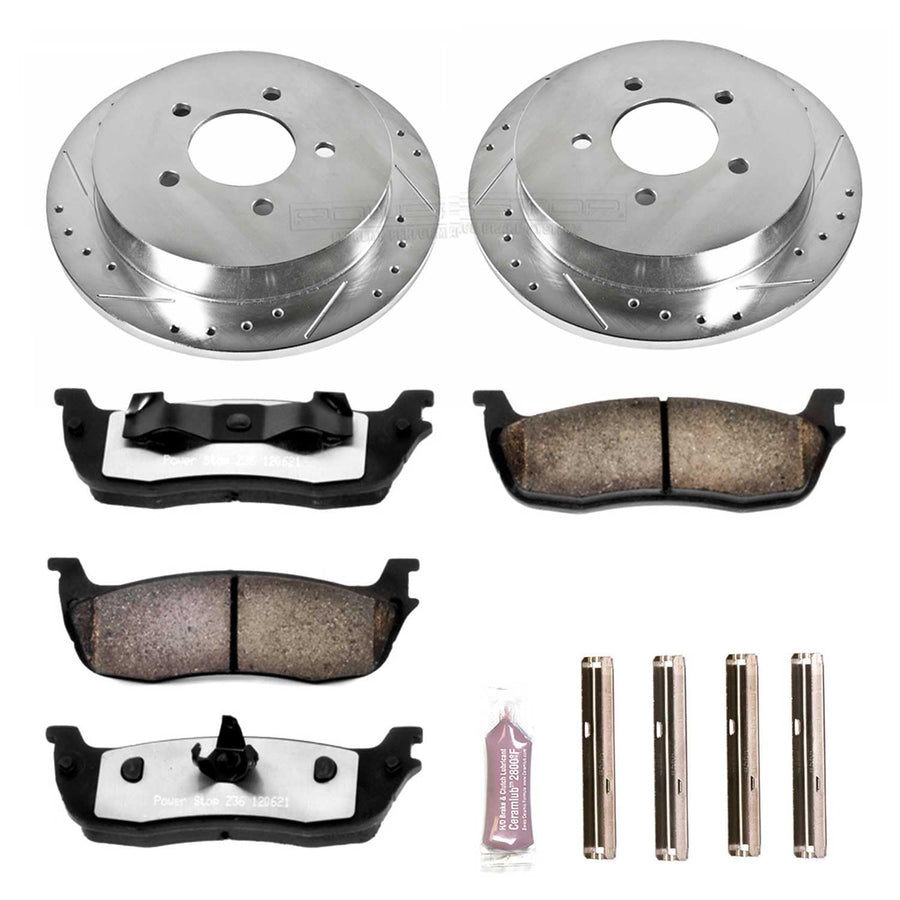 Power Stop Rear K1913-36 Z36 Truck & Tow Brake Kit, Carbon Fiber Ceramic Brake Pads and Drilled/Slotted Brake Rotors For Expedition, F-150, F-150 Heritage, Blackw, Navigator [Model Specific]