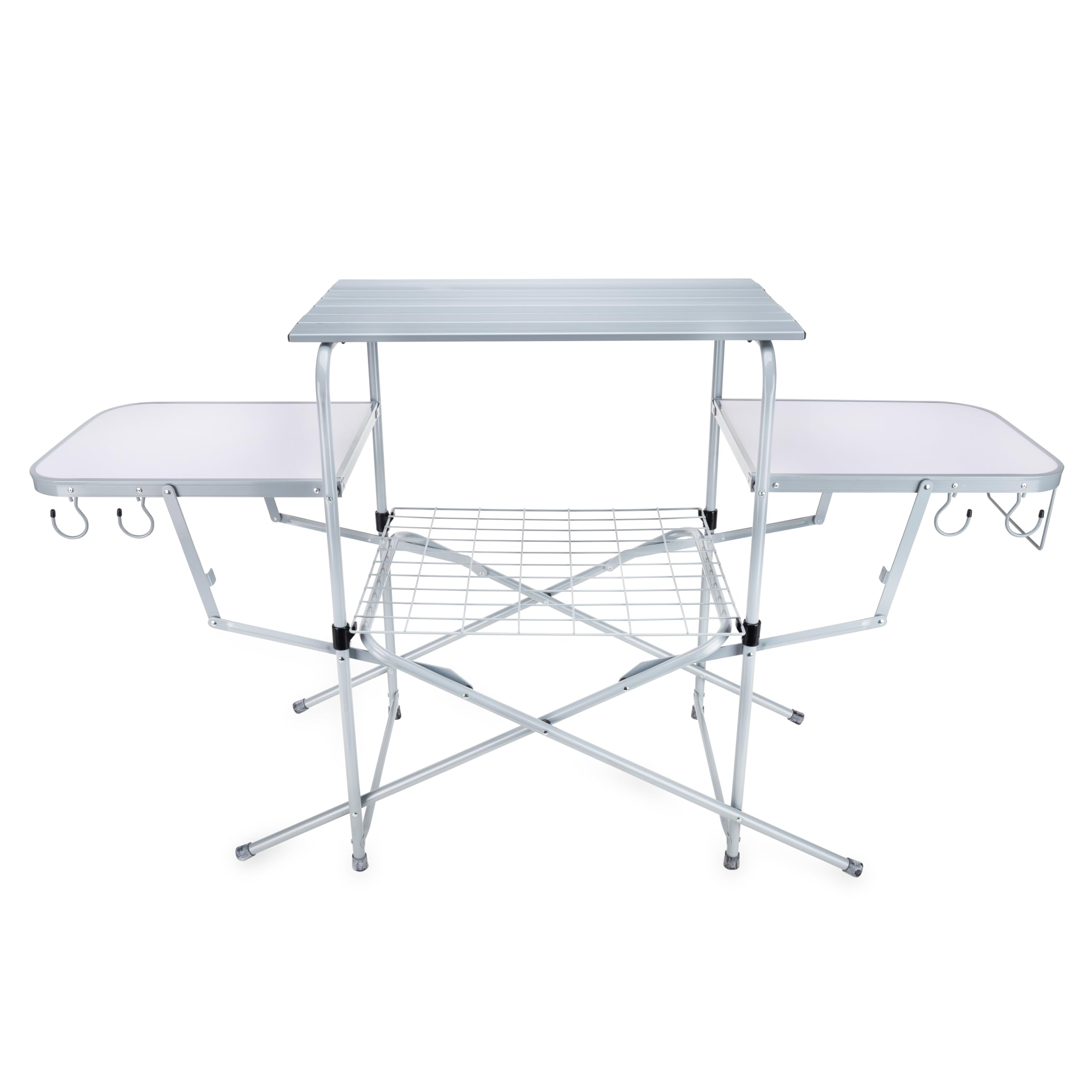 Camco Deluxe Olympian Portable Grill Table - Provides Plenty of Room for Grilling Gear While Camping - Folding Grilling Table Collapses for Compact Storage - Supports Up to 100lb (57293)