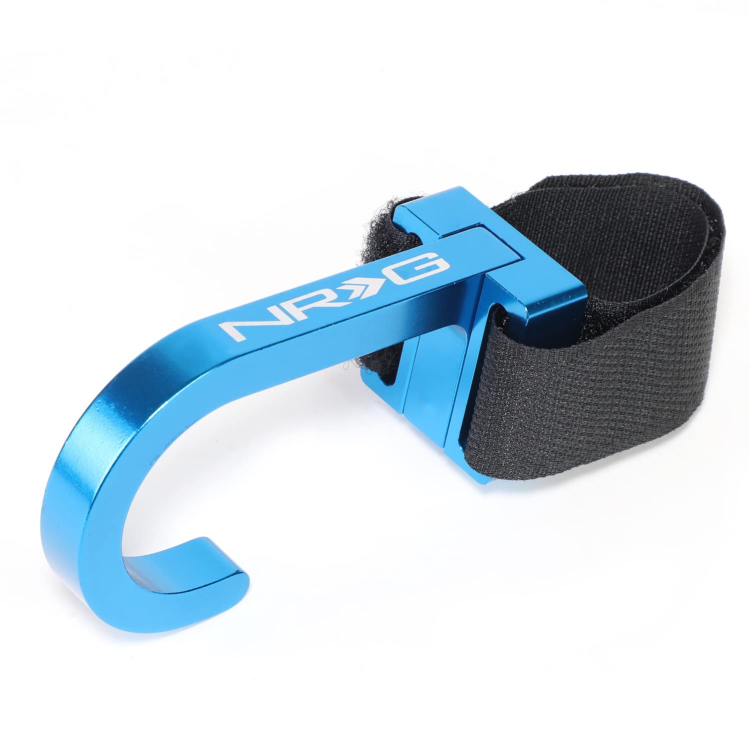 CNC Aluminum Steering Wheel Hook NRG Innovations with Adjustable Nylon Strap, 80mm L X 49mm W X 30mm D,Blue