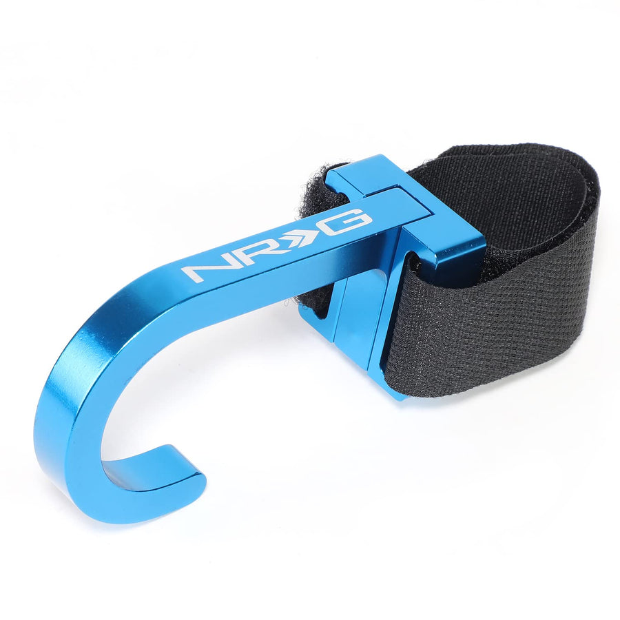 CNC Aluminum Steering Wheel Hook NRG Innovations with Adjustable Nylon Strap, 80mm L X 49mm W X 30mm D,Blue