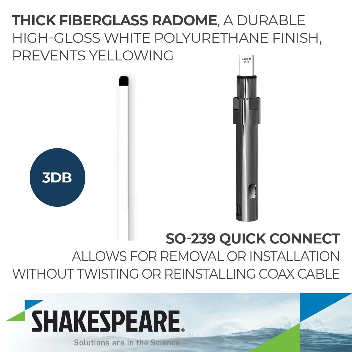 6400-R Shakespeare Phase III VHF Antenna - 4' VHF Marine Band 3dB Gain