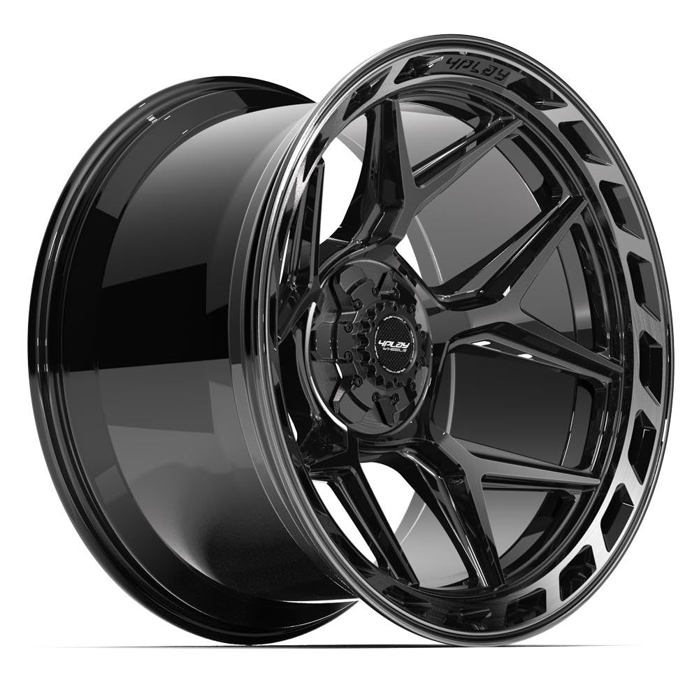 4PLAY Wheels 22 Inch Rim 4P55 Fits 6x135 & 6x139.7 22x12 Gloss Black Brushed with Tinted Clear (1)