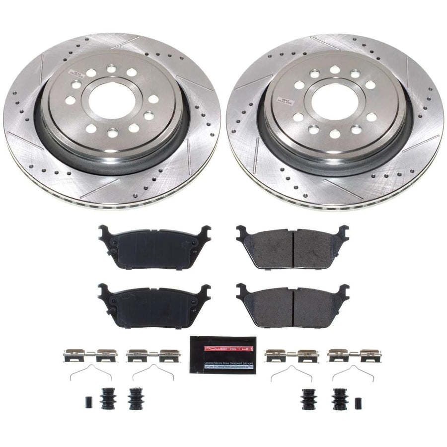 Power Stop K8873 Rear Z23 Brake Kit Carbon-Fiber Ceramic Brake Pads and Drilled and Slotted Rotors For Jeep Grand Wagoneer, Jeep Grand Wagonee, Jeep Wagoneer, Jeep Wagonee, Ram 1500 [Model Specific]
