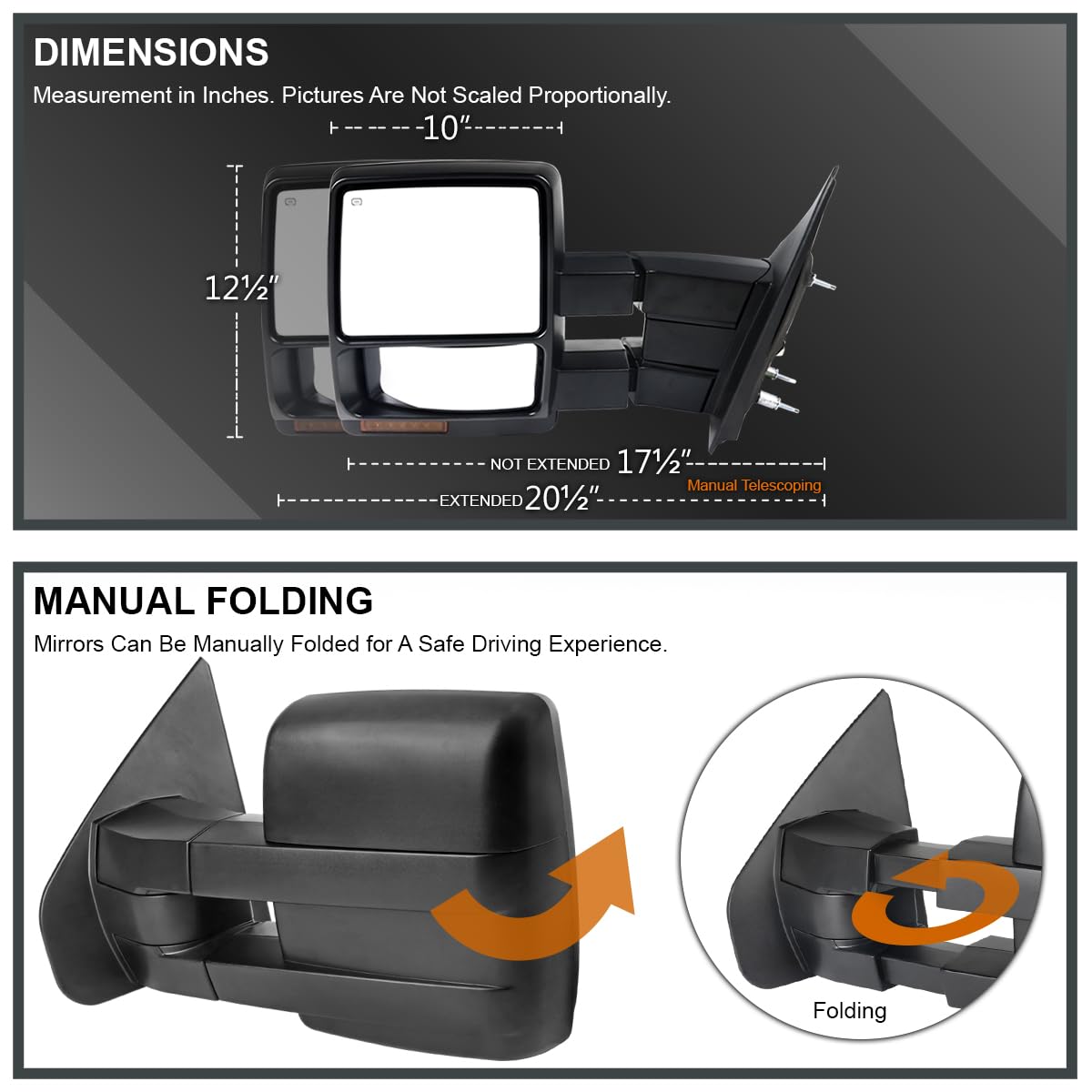 Power Spec-D Tuning Heated Towing Mirrors w/LED Puddle & Signal Compatible with 2007-2014 Ford F150 F-150 Pickup Left + Right Pair