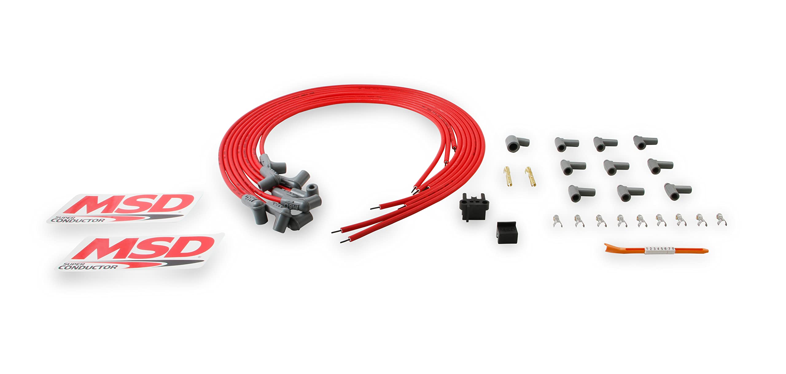 8 Cylinder MSD 31229 Super Conductor 8.5mm Spark Plug Wire Set, 90° Plug/90° Cap