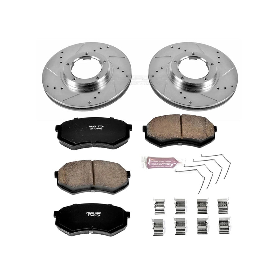 Power Stop K1232 Z23 Carbon Fiber Brake Pads with Drilled & Slotted Brake Rotors Kit For Toyota Tacoma 1995-2004 [Model Specific]