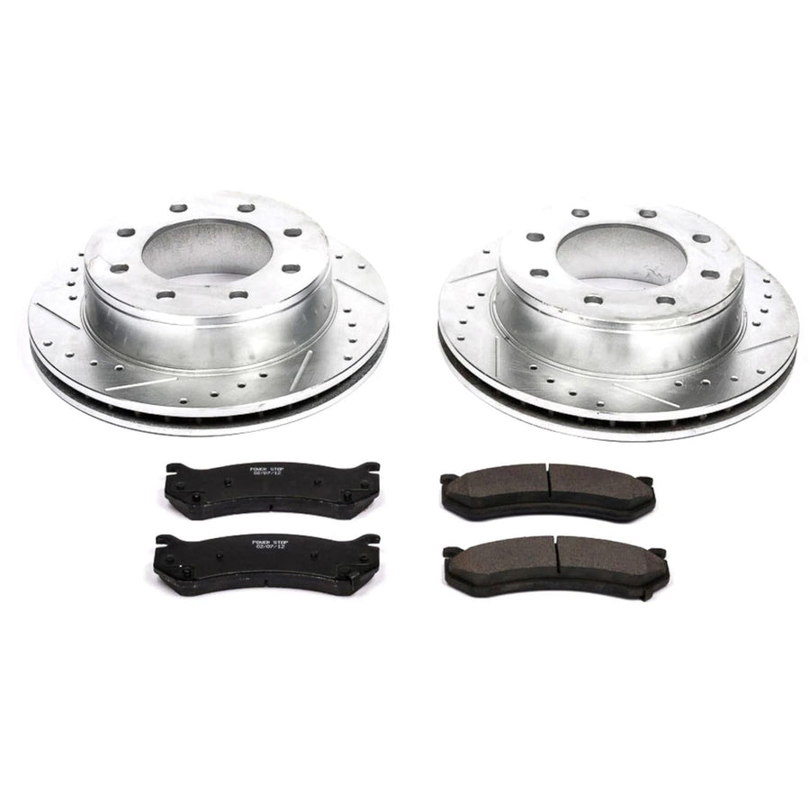 Power Stop K2036 Z23 Carbon Fiber Brake Pads with Drilled & Slotted Brake Rotors Kit Rear