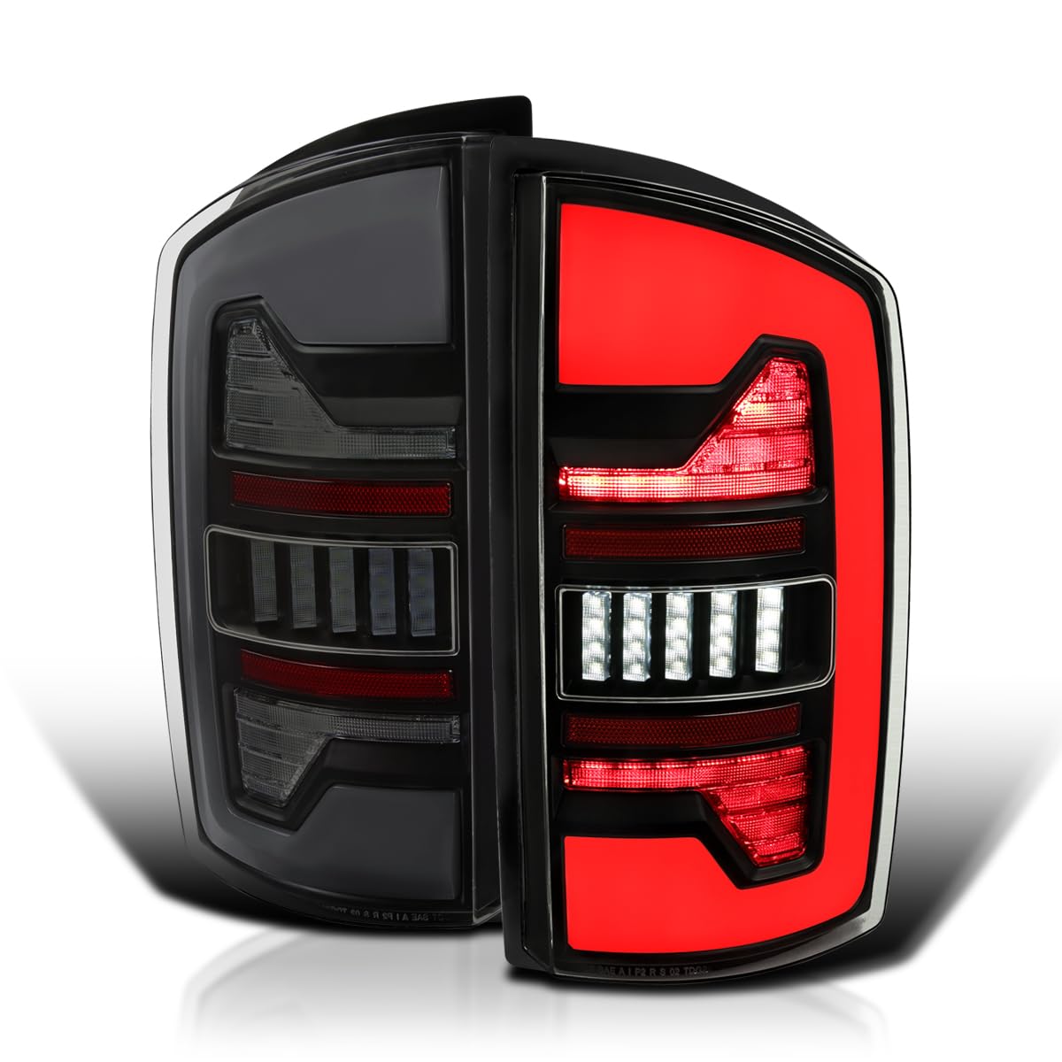 Black Smoke Tail Lights w/White LED SPEC-D TUNING Compatible with 2007-2008 Dodge Ram 1500/2500 / 3500, Left + Right Pair Assembly