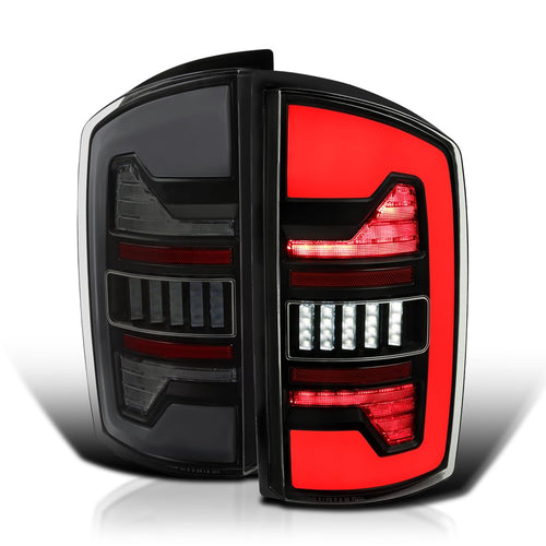 Black Smoke Tail Lights w/White LED SPEC-D TUNING Compatible with 2007-2008 Dodge Ram 1500/2500 / 3500, Left + Right Pair Assembly