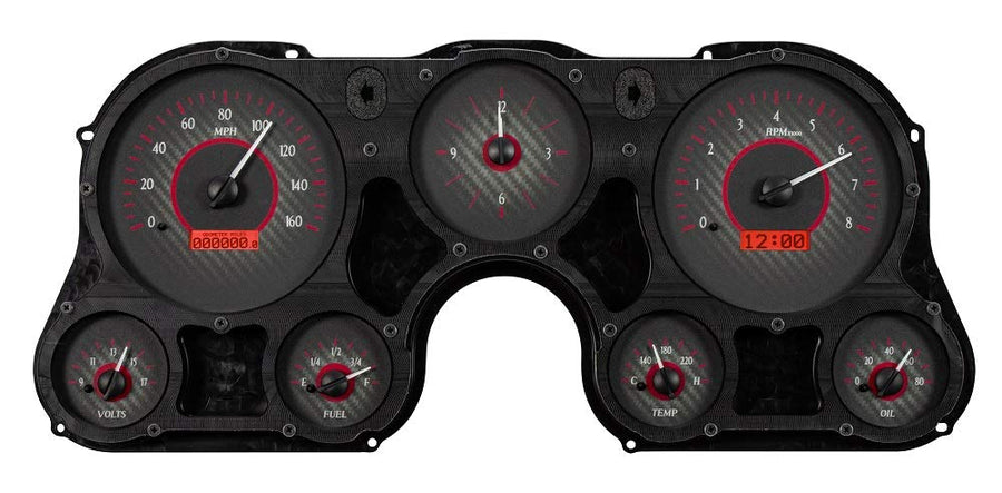Dakota Digital VHX-67C-PA-C-R Analog Gauge System Compatible with 1967-72 Chevy Pickup Truck with Analog Clock Carbon Fiber Red Backlighting