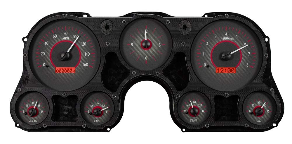 Dakota Digital VHX-67C-PA-C-R Analog Gauge System Compatible with 1967-72 Chevy Pickup Truck with Analog Clock Carbon Fiber Red Backlighting