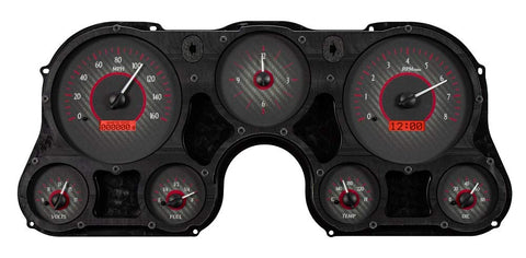 Dakota Digital VHX-67C-PA-C-R Analog Gauge System Compatible with 1967-72 Chevy Pickup Truck with Analog Clock Carbon Fiber Red Backlighting