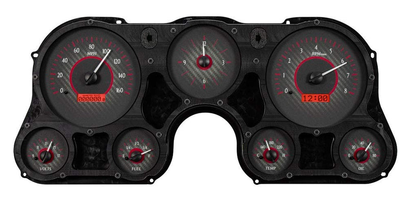 Dakota Digital VHX-67C-PA-C-R Analog Gauge System Compatible with 1967-72 Chevy Pickup Truck with Analog Clock Carbon Fiber Red Backlighting