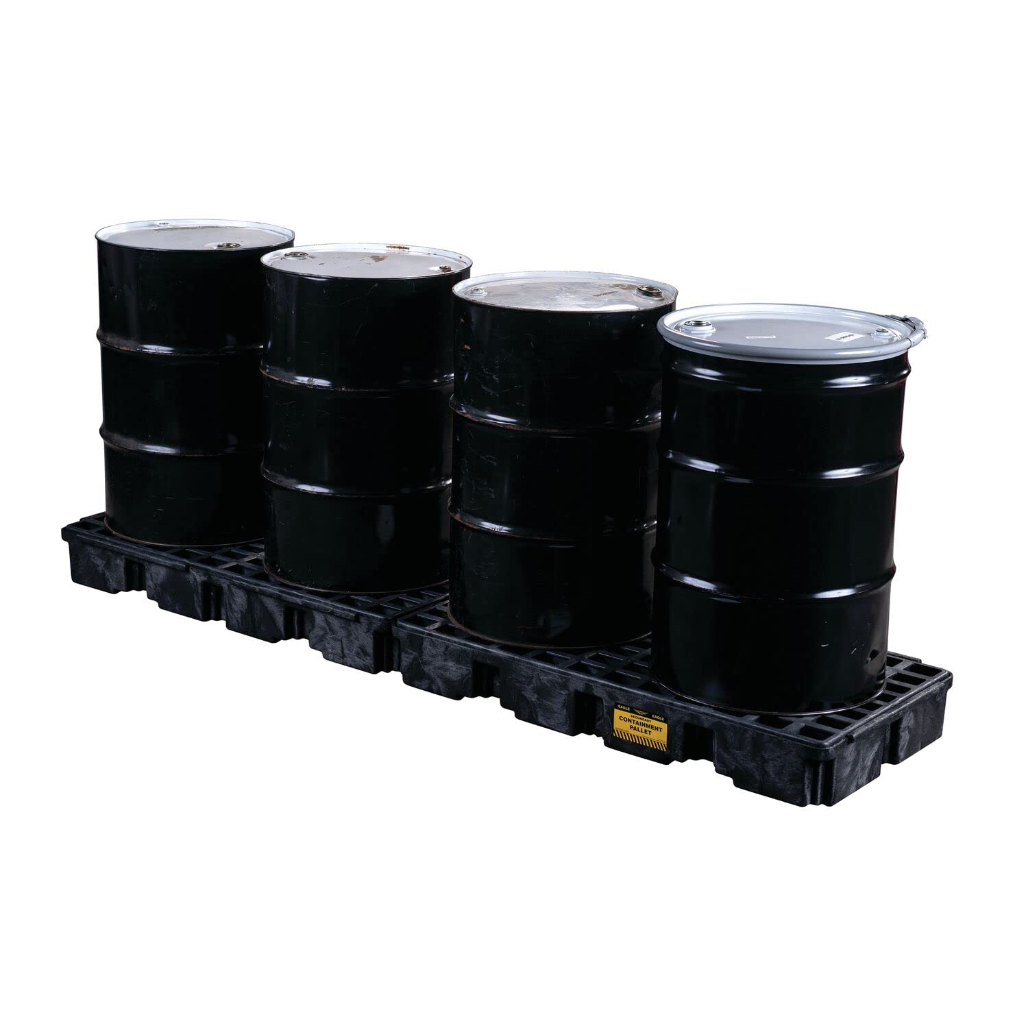 4 Eagle Drum Spill Platform with Forklift Pockets, 103.5"x26.5"x6.5", 60.5 Gallon Sump, 10,000 lbs. Load Capacity Containment Tray, Made in USA, Black, 1647B