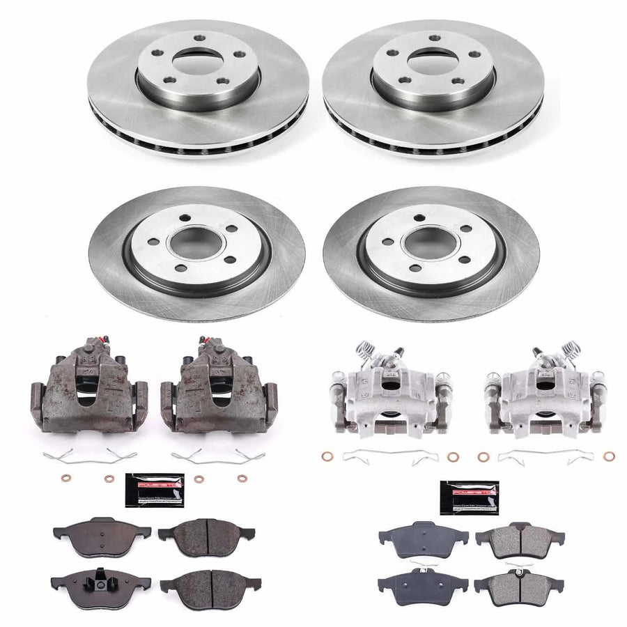 Power Stop KCOE7635 Replacement Autospecialty Front and Rear Caliper Kit-Rotors, Ceramic Brake Pads, Calipers For Volvo C30 2012-2013, Volvo S40 2004-2011 [Model Specific]