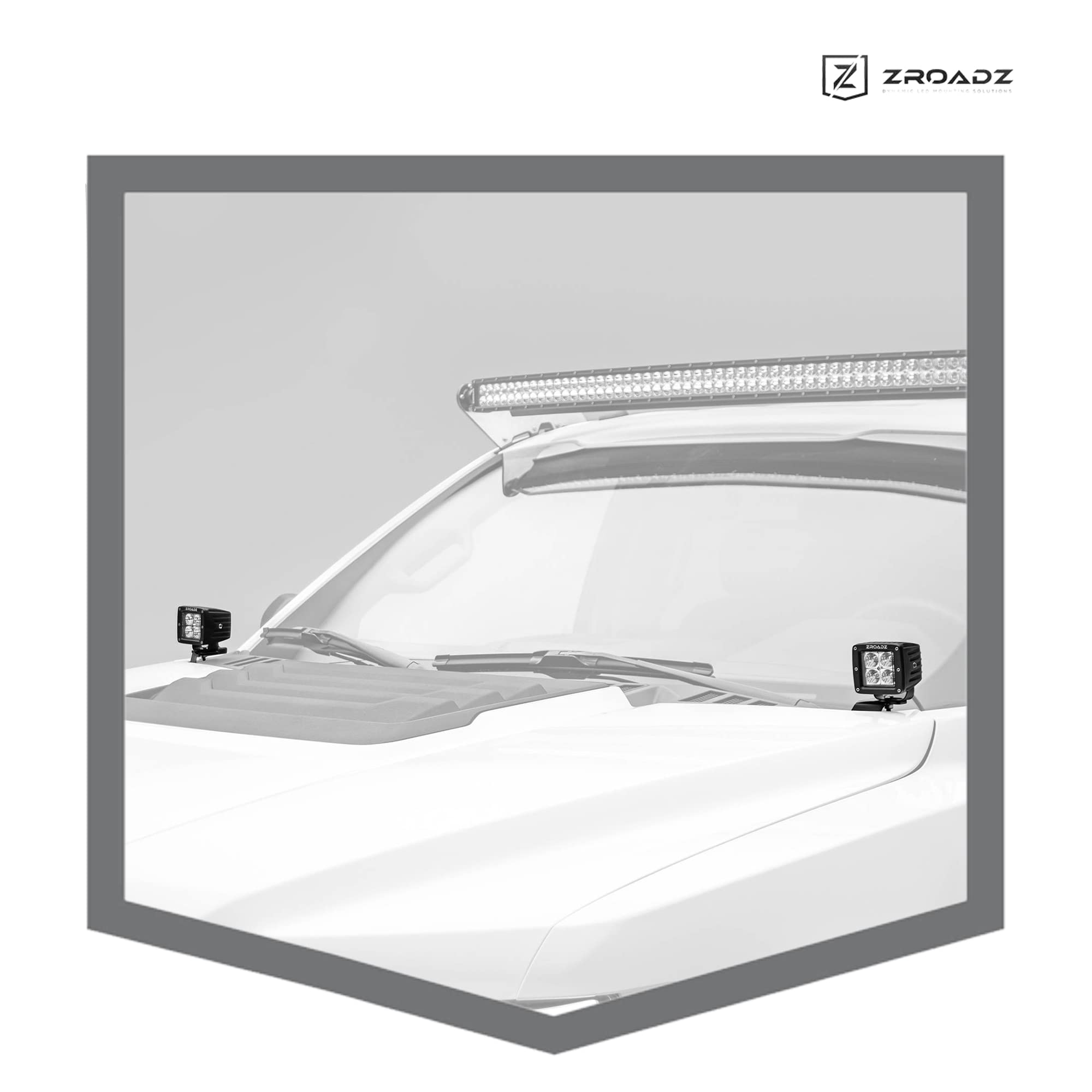 ZROADZ Hood Hinge Ditch LED Mounting Bracket - Compatible w/ 2017-2021 Ford F150 Raptor - to Mount (2) 3 Inch LED Pod Lights - Mild Steel Gloss Black - Bolt-On Easy Installation - PN #Z365701