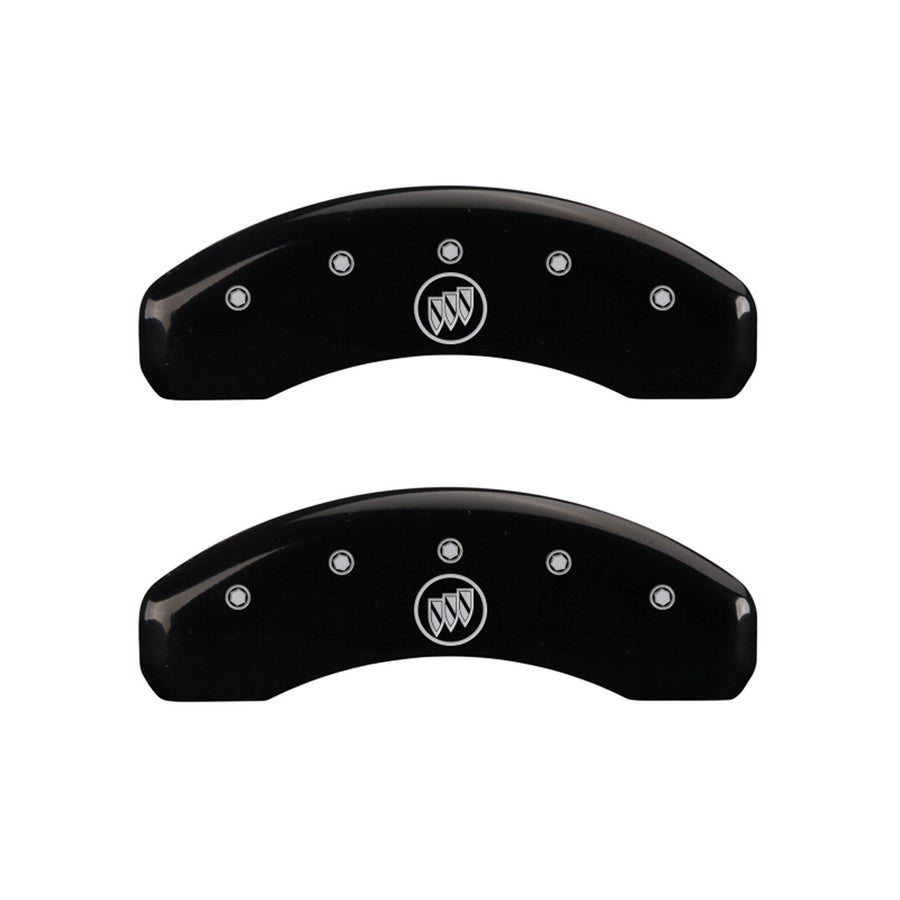 MGP Caliper Covers 'Buick' Engraved Front/'Buick Shield' Engraved Rear (49003SBSHBK) Caliper Cover with Black Powder Coat Finish and Silver Characters, (Set of 4)