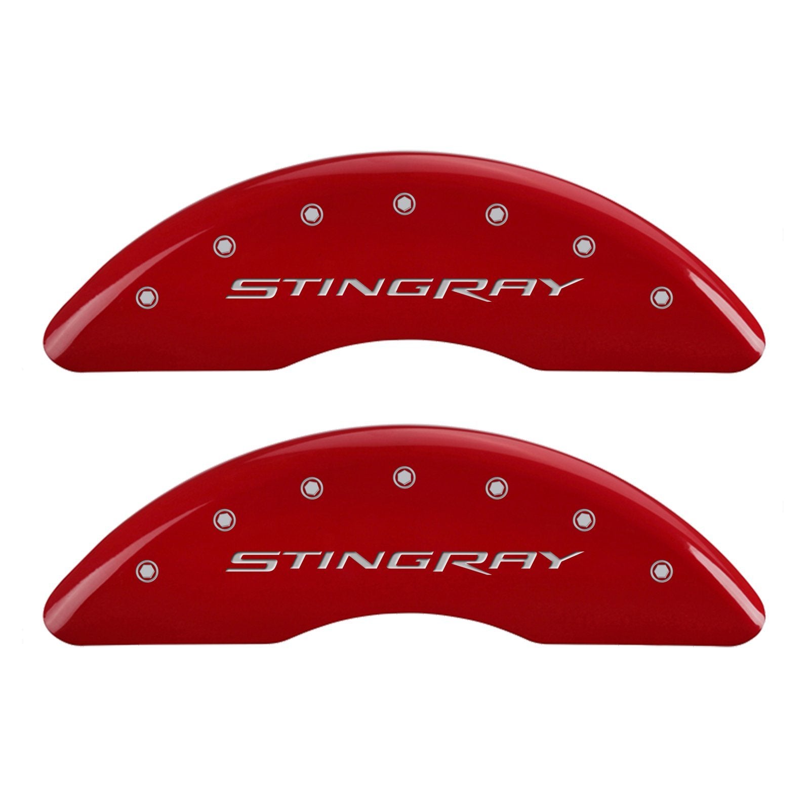 Brake Caliper Covers MGP - Compatible with 2014-2019 Chevy Corvette - Powder-Coated Finish, 4 PCS Front and Rear (Red - Stingray Engraving)