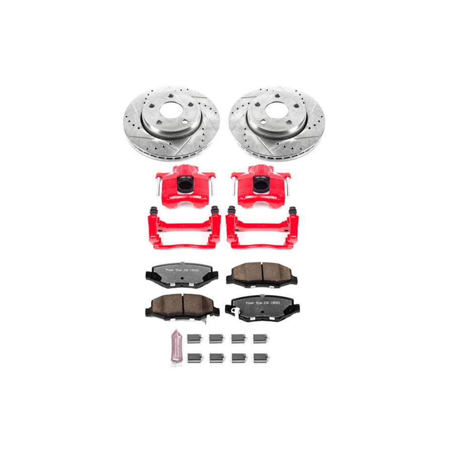 Brake Kit Power Stop For 2007-2014 Jeep Wrangler Front Z36 Truck & Tow, Carbon Fiber Ceramic Brake Pads and Drilled and Slotted Brake Rotors with Calipers Replacement, KC3097-36