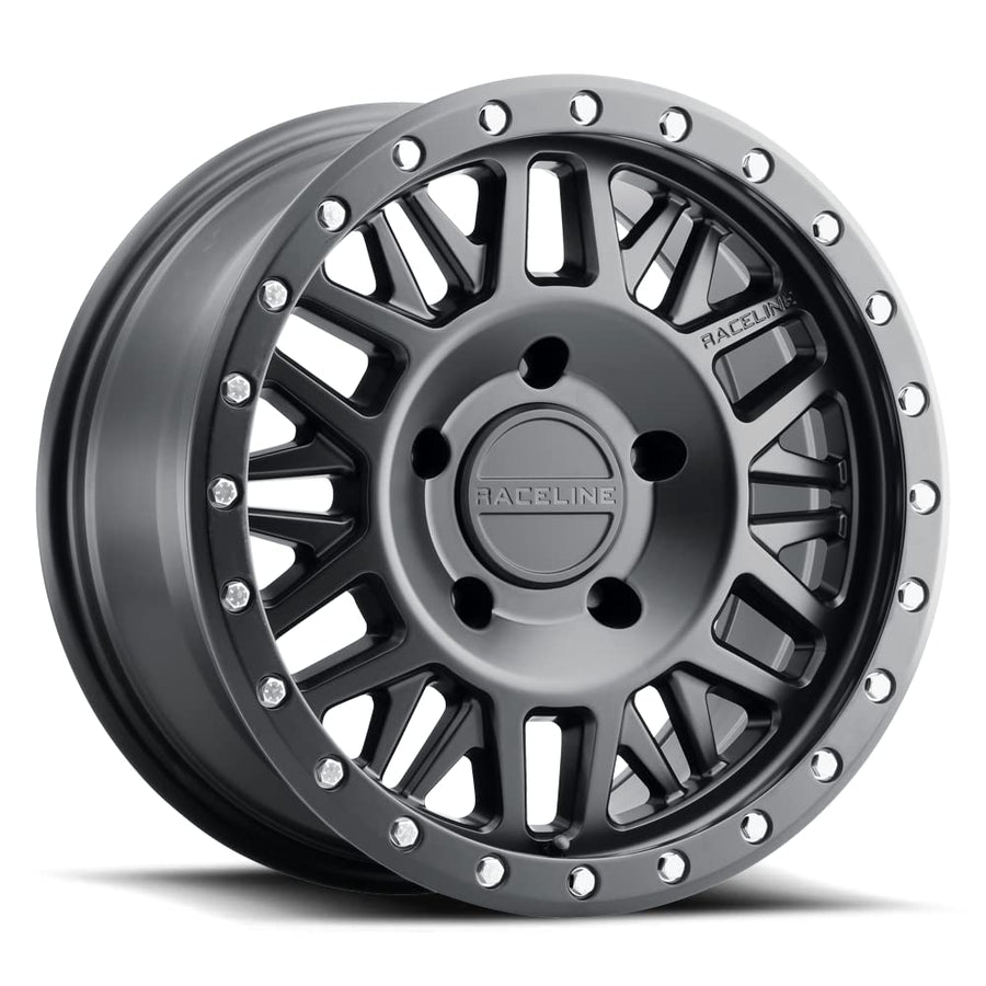 Raceline 951B RYNO Wheels Satin Black 17X8.5"5X150 Bolt Pattern 0mm Offset/(4.75"B/S) 6 Spoke Mesh Aluminum Passenger Car Wheels, Full Size Replacement Black Car Rims, Compatible with Toyota
