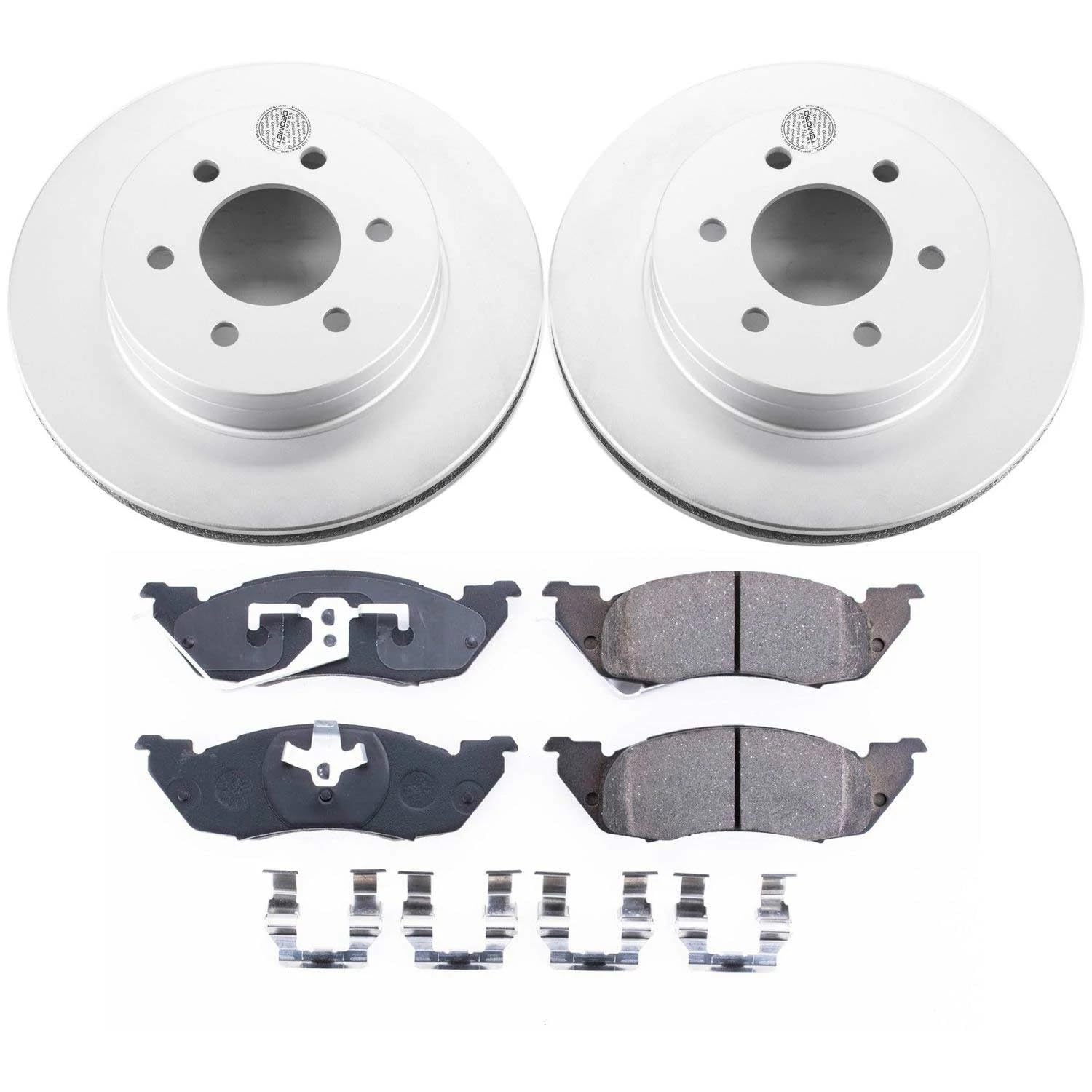 Power Stop Coated Brake Rotor CRK2137 and Ceramic Brake Pads- Front For Dodge Dakota 1997-1998 [Model Specific]
